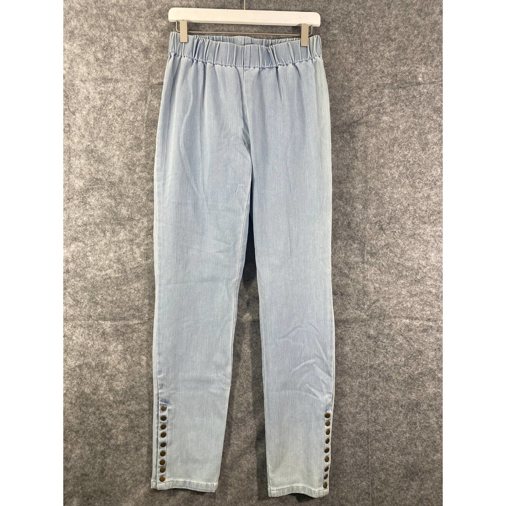 Soft Surroundings Pants Small Tall Light Blue High Rise Chambray Button Hem